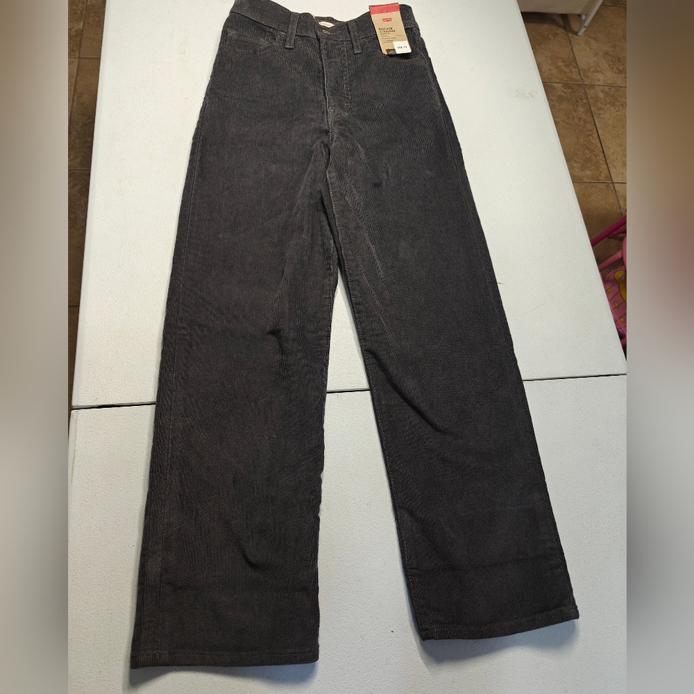 Levis Ribcage Straight Ankle Womens Jeans 24x27 Grey Corduroy